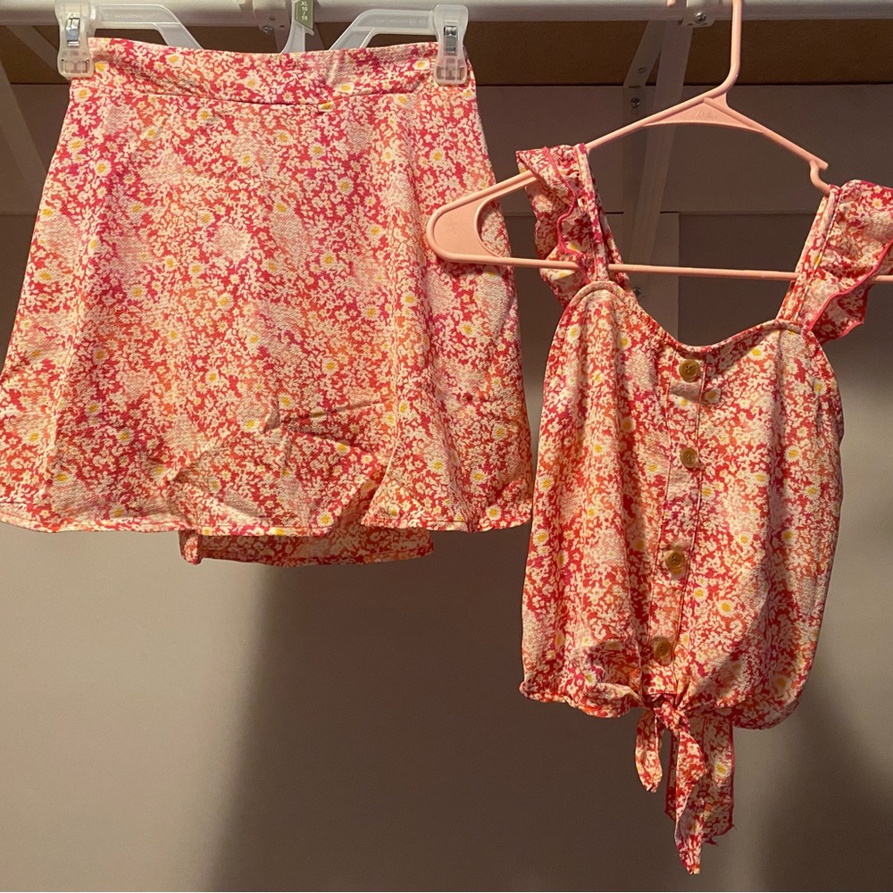 “Speechless kids” 2 piece pink & white skort/ tank set
